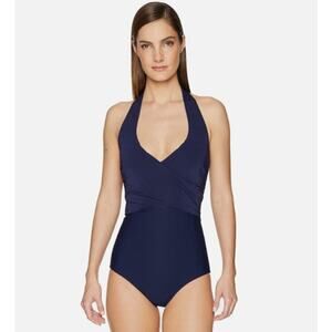 Heidi Klein Body Wrap Navy One Piece Swimsuit Size M